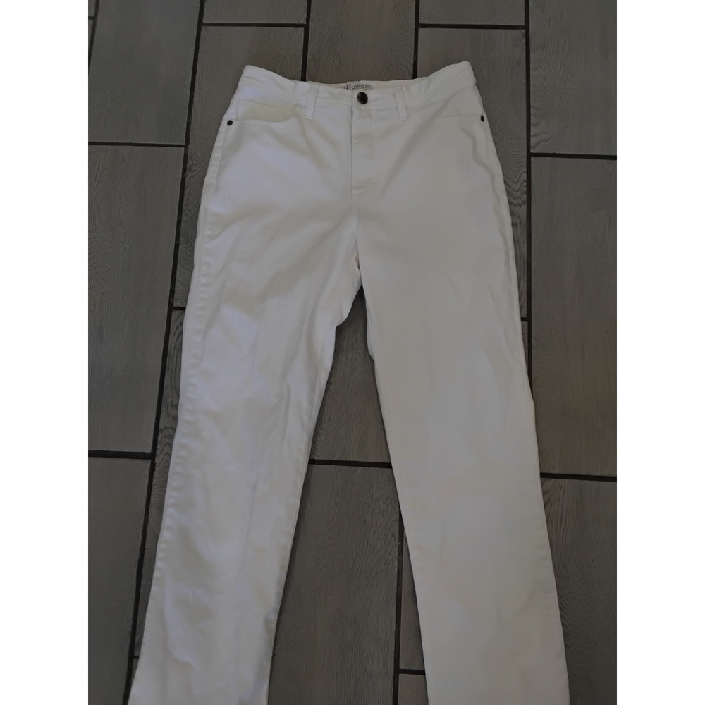 Lee Classic Fit White Straight Leg Pants Women‎ 10M Rhinestone Pocket Stretch
